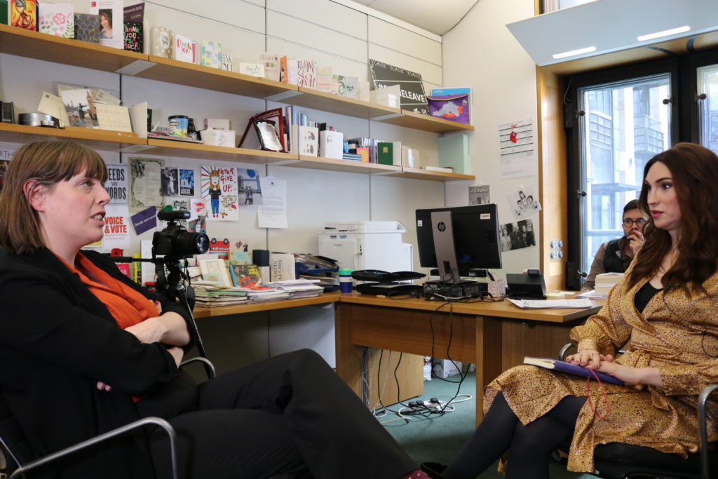 Labour lawmaker Jess Phillips (L) sat down with journalist Juno Dawson in the Houses of Parliament. (PinkNews)