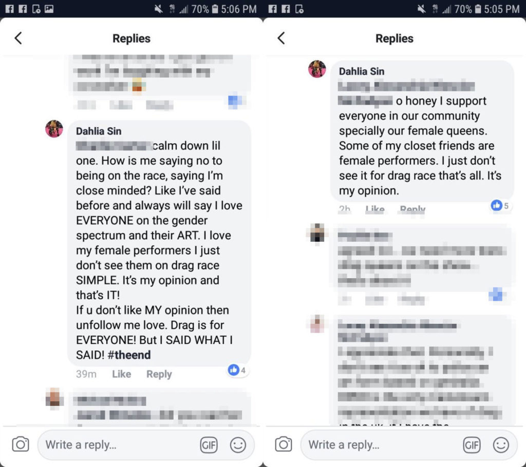 Calm down lil one. How is me saying no to being on the race, saying I'm close minded? Like I've said before and always will say I love everyone on the gender spectrum and their art. I love my female performers I just don't see them on drag race simple. It's my opinion and that's it. If you don't like my opinion then unfollow me love. Drag is for everyone. But I said what I said. Oh honey I support everyone in our community specially our female queens. Some of my closest friends are female performers. I just don't see it for drag race that's all. It's my opinion.