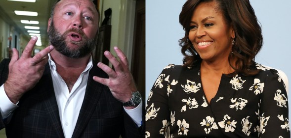 Alex Jones (L) thinks Michelle Obama is trans and we are so very tired. (Getty Images)