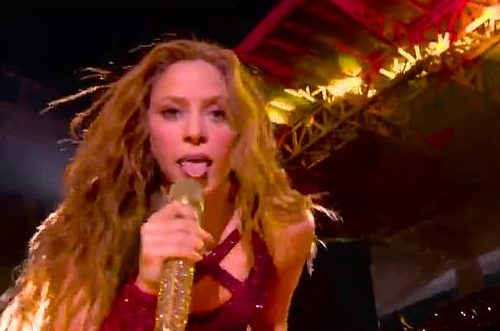 Shakira celebrated her 43rd birthday and her Latinx and Arabian roots during her 2020 Super Bowl halftime show performance. (Screen capture via Twitter)