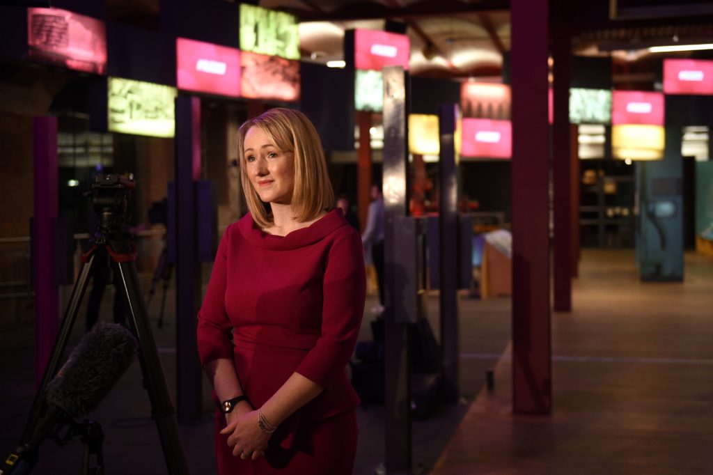 Rebecca Long-Bailey gestures during a media interview prior to setting out her vision for the party at an event in Manchester, England. (OLI SCARFF/AFP via Getty Images)