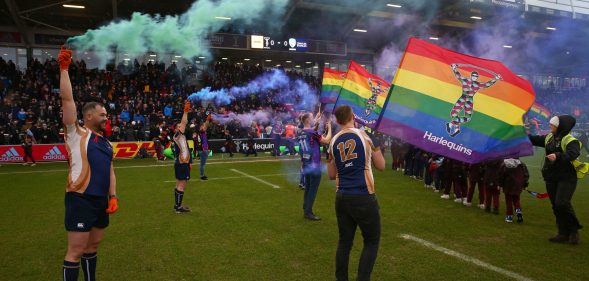 General view of the pre-match celebrations prior to the Gallagher Premiership Rugby match between Harlequins and London Irish at on February 15, 2020 in London, England. (Steve Bardens/Getty Images for Harlequins)