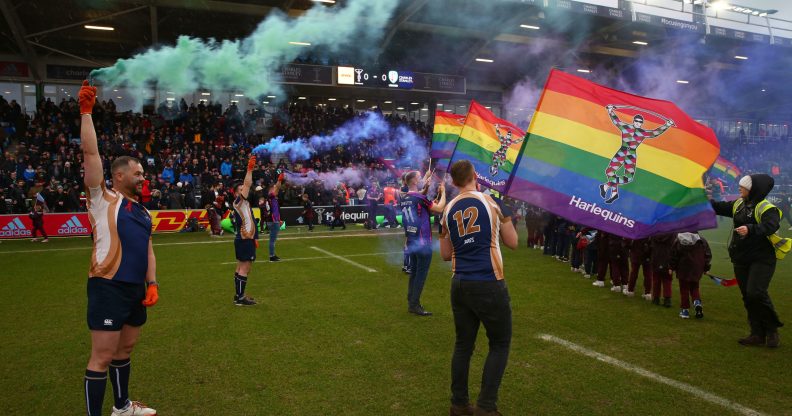 General view of the pre-match celebrations prior to the Gallagher Premiership Rugby match between Harlequins and London Irish at on February 15, 2020 in London, England. (Steve Bardens/Getty Images for Harlequins)