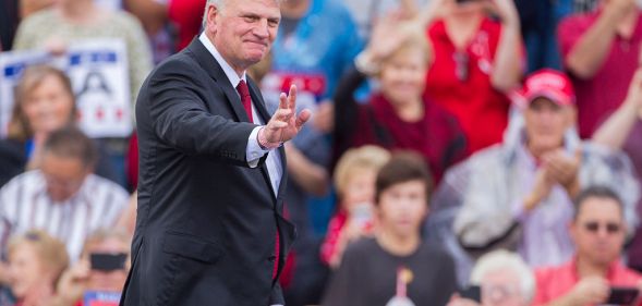 Franklin Graham takes the stage at a Trump rally