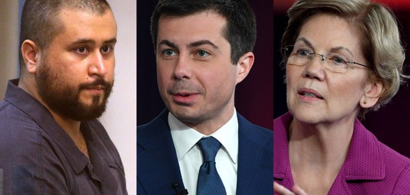 George Zimmerman, Pete Buttigieg and Elizabeth Warren.