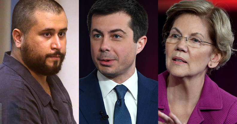 George Zimmerman, Pete Buttigieg and Elizabeth Warren.