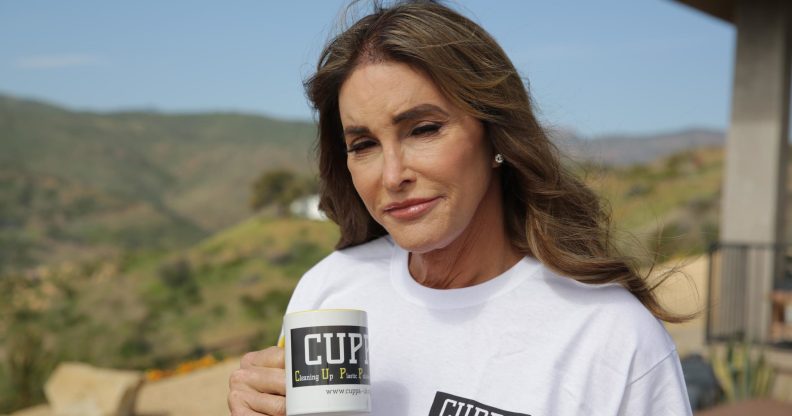 Caitlyn Jenner holding a CUPPA mug