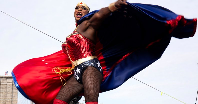 A sales boy, a DJ, a drag legend: Mona Foot perfroms onstage during Wigstock 2018 at Pier 17. (Santiago Felipe/Getty Images)