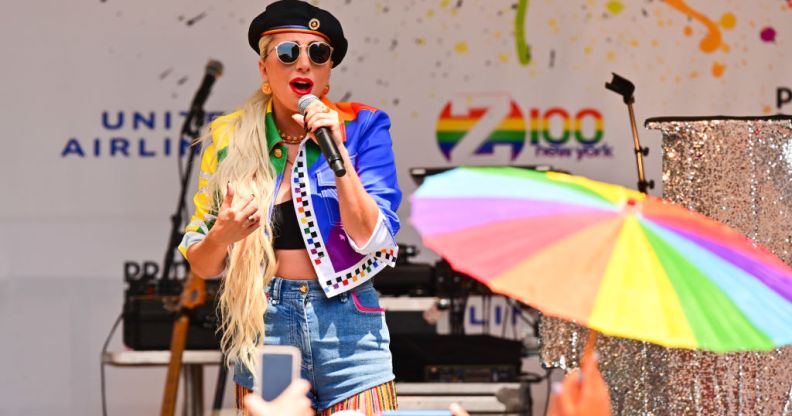 Lady Gaga gives speech at Pride Live's 2019 Stonewall Day on June 28, 2019 in New York City.