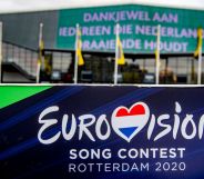 The Eurovision logo seen outside the Rotterdam Ahoy, the official venue for the planned Eurovision Song Contest 2020.