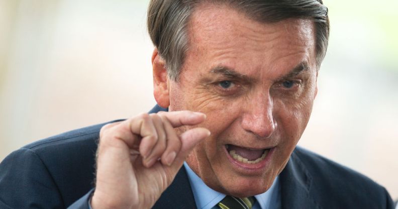 Brazilian President Jair Bolsonaro gestures during a press conference amidst the coronavirus (COVID - 19) pandemic.