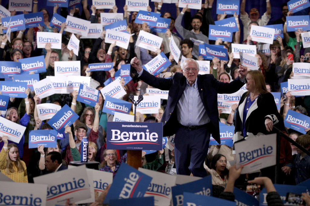 Bernie Sanders (pictured) and Elizabeth Warren sharply split the LGBT+ vote in Super Tuesday. (Alex Wong/Getty Images)