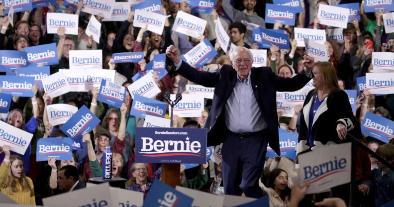 Bernie Sanders (pictured) and Elizabeth Warren sharply split the LGBT+ vote in Super Tuesday. (Alex Wong/Getty Images)