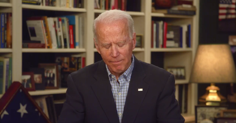 Joe Biden experienced a surreal slip of words by calling a gay couple "mummy and dad" during a live stream. (Screen capture via Twitter)