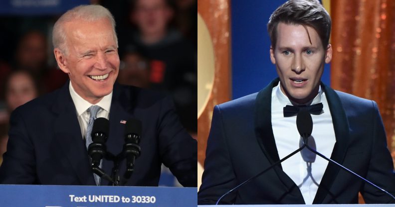 Dustin Lance Black (R) has endorsed Joe Biden, citing his growth on LGBT+ advocacy as a crucial reason. (Alberto E. Rodrigu(Scott Olson/Getty Images/Alberto E. Rodriguez)