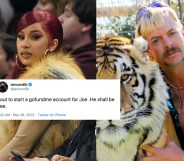 Cardi B (L) vowed to raise funds for jailed Tiger King star Joe Exotic through a GoFundMe page, but the platform refused her plea. (Kevin Mazur via Getty Images/Netflix)