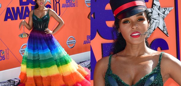 Janelle Monáe in a rainbow dress