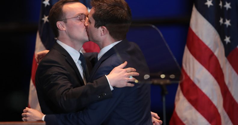 Pete Buttigieg kissing husband Chasten