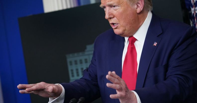 US President Donald Trump speaks during the daily briefing at the White House