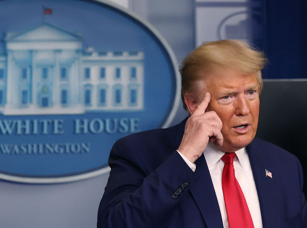 US President Donald Trump speaks during the daily briefing at the White House