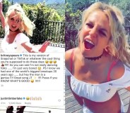 Britney Spears addressed the elephant in the room after uploading a clip of her dancing to, uh, her ex Justin Timberlake's song. (Screen captures via Instagram)