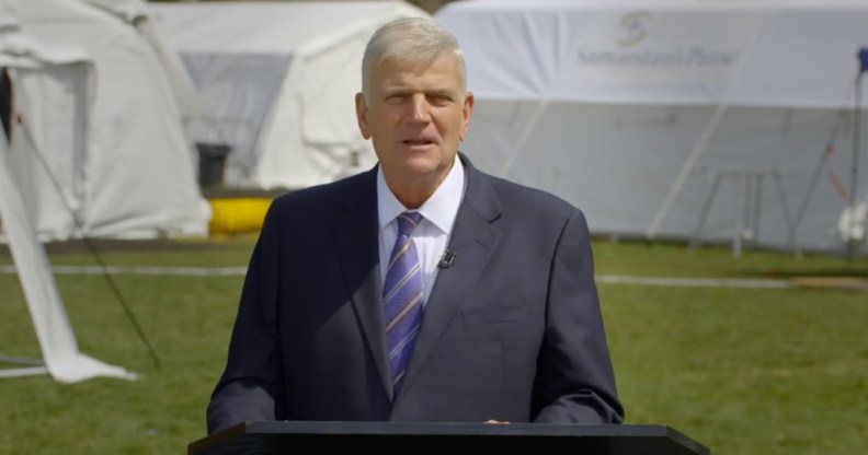 Franklin Graham brought in a camera crew to record an Easter sermon from the tent hospital 'relief' site