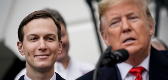 Senior Advisor Jared Kushner looks on as US President Donald Trump speaks