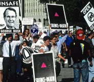 An LGBT+ Pride parade in Washington, DC, in 1991. The paranoia of the AIDS crisis that seized the country the decade-prior still lingered, and some have remarked that the sense of fear and anger is being repeated again during the coronavirus pandemic. (Mark Reinstein/Corbis via Getty Images)