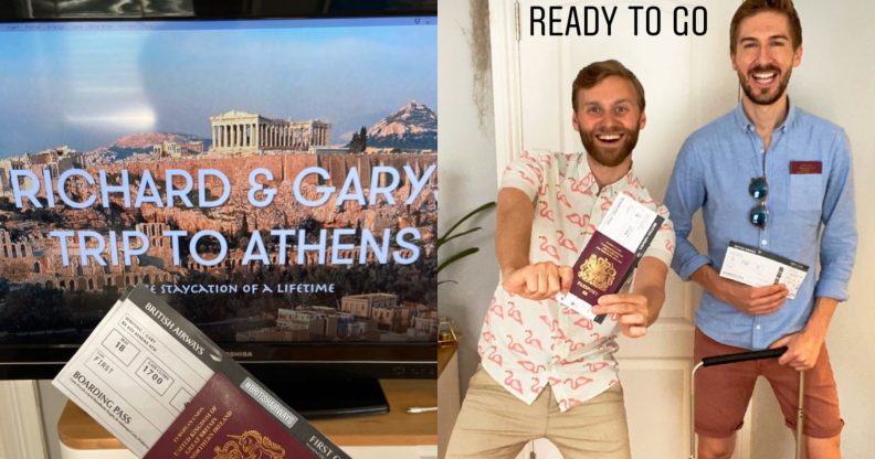 After months of sheltering in their homes, Gary Whiting (L) took Richard Earley (R) on "holiday" to Athens, Greece. (Instagram)