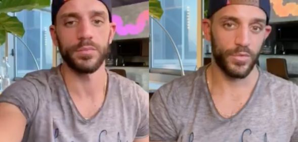 DJ Alec Brian was roasted by the LGBT+ community for spinning at a "rona rave" in New York City, a petri dish of coronavirus cases. (Screen captures via Facebook)