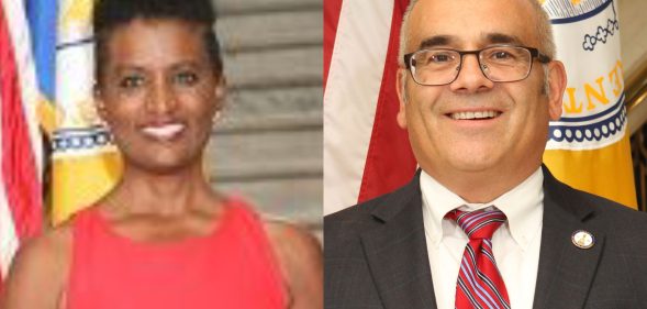 Trenton, New Jersey, councillor Robin Vaughn (L) and Trenton mayor Reed Gusciora – the city's first openly gay mayor. (Trenton New Jersey City Council file photographs)