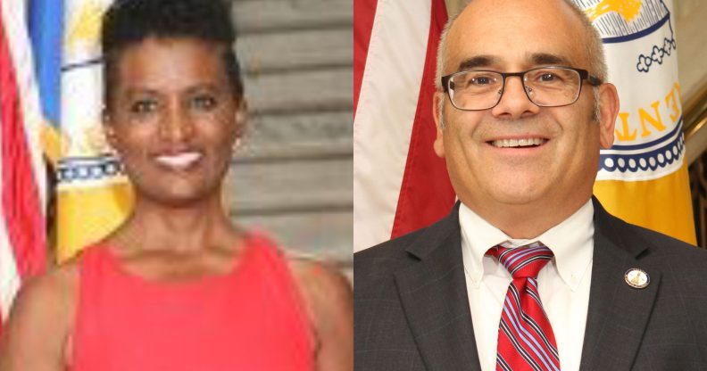 Trenton, New Jersey, councillor Robin Vaughn (L) and Trenton mayor Reed Gusciora – the city's first openly gay mayor. (Trenton New Jersey City Council file photographs)