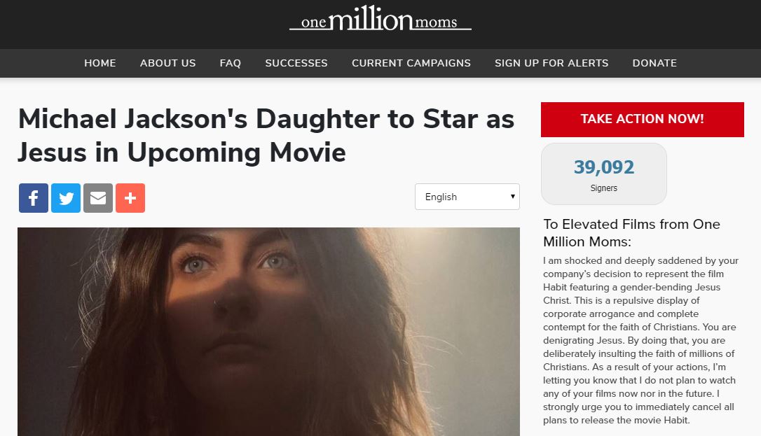 One Million Moms is very upset that Paris Jackson is set to play Jesus Christ 