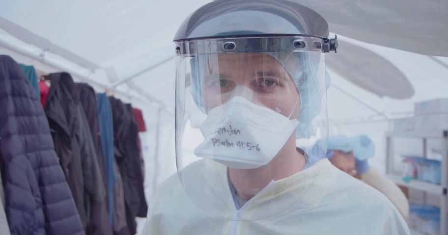 Bible verses were written on face masks at the tent hospital run by Franklin Graham