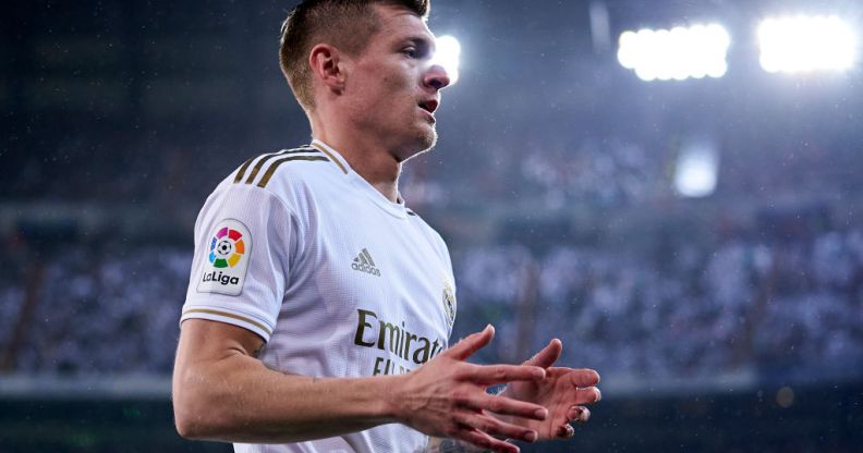 Toni Kroos of Real Madrid CF looks onduring the Liga match between Real Madrid CF and FC Barcelona at Estadio Santiago Bernabeu on March 01, 2020 in Madrid, Spain.