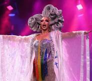 Alyssa Edwards wearing a rainbow tassled corset