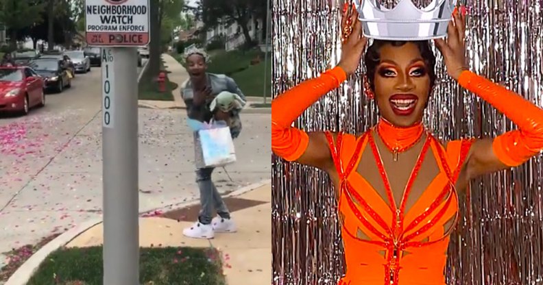 Jaida Essence Hall winning Drag Race and smiling as cars drive by