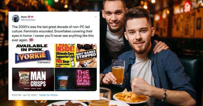 A man denounced the end of "non-PC lad culture" as Twitter's reaction was precisely what you'd expect. (Stock photograph via Elements Envato/Twitter)