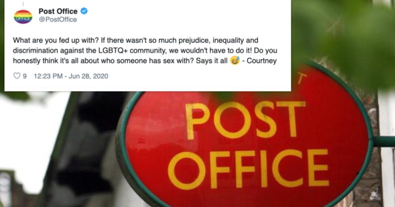 As LGBT+ Pride Months closes, a new hero in the form of Post Office comms employee 'Courney' has emerged and she is effortless in fending homophobes off. (Twitter/PAUL ELLIS/AFP via Getty Images)