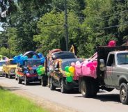 Cars packed a road in Emo, Ontario, Canada, as part of an Pride 'ambush' after town officials asked why there is no 'Straight Pride'. (Borderland Pride)