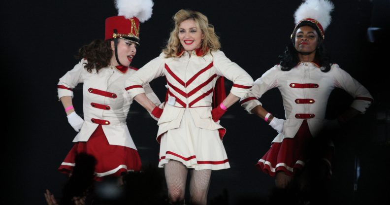 Madonna performs on stage during her MDNA tour at Saint Petersburg's Sports and Concert Complex on August 9, 2012. (OLGA MALTSEVA/AFP via Getty Images)