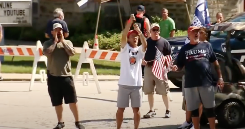 "Back the Blue" counter-protesters in Shaler Township, Pennsylvania, only feet away from a Black Lives Matter demo. (Screen capture via Youtube/CBS Pittsburgh)