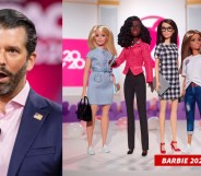 Donald Trump Jr, who exists, and the "Barbie Campaign Team" line. (Samuel Corum/Getty Images/Mattel)