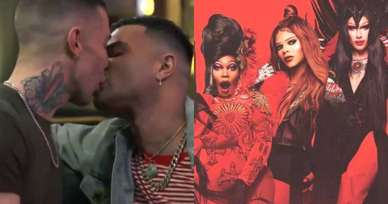 Vanjie and Kameron kissing / Asia O'Hara, Vanjie and Kameon posing in red