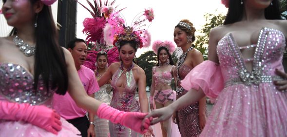 Women in pink dresses