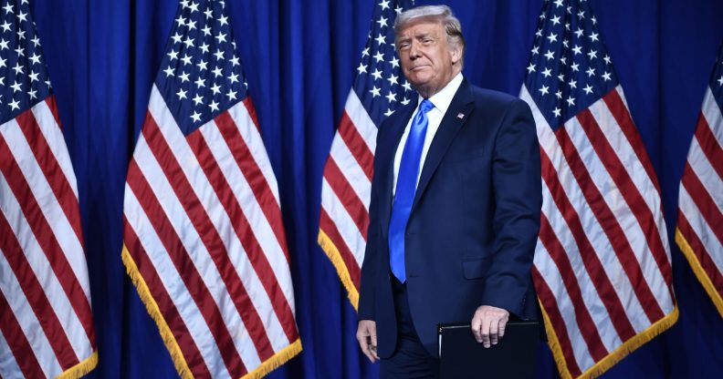 foster care US President Donald Trump arrives to speak during the first day of the Republican National Convention