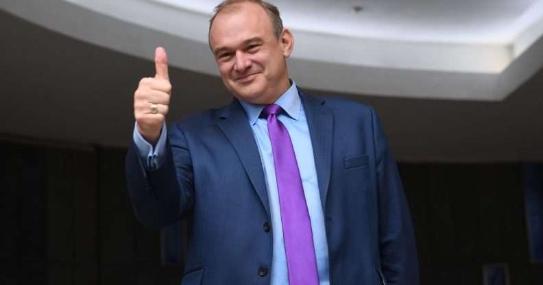 Ed Davey reacts after being elected as the leader of the Liberal Democrats on August 27, 2020. (Stefan Rousseau - Pool/Getty Images)