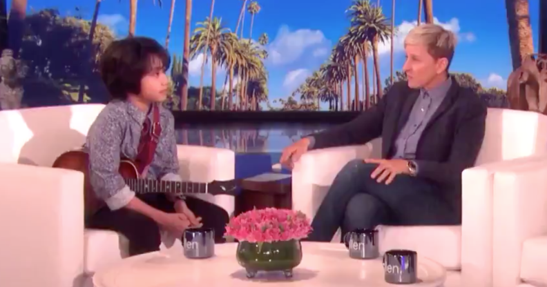 Feng E (L) speaks to Ellen DeGeneres (C). (Screen capture via Twitter)