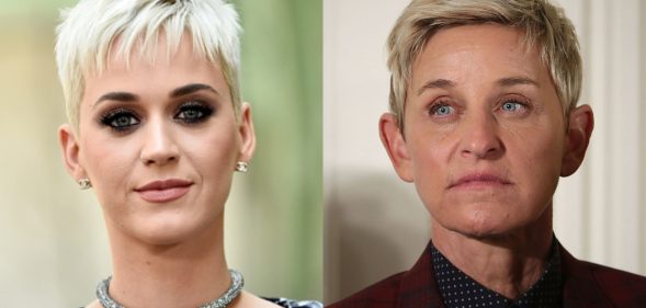 Katy Perry (L) enthusiastically threw her support to Ellen DeGeneres amid accusations of bullying. (Getty)