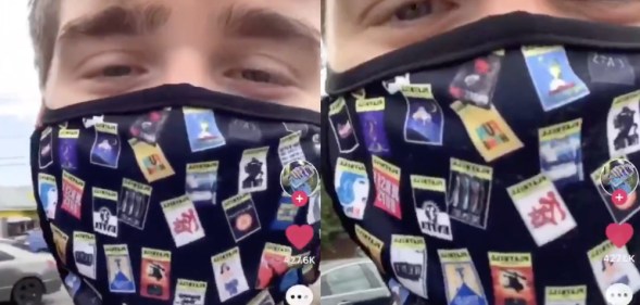 Spence Logan. 21, described the moment he encountered an unmasked man in a grocers. (Screen captures via TikTok)